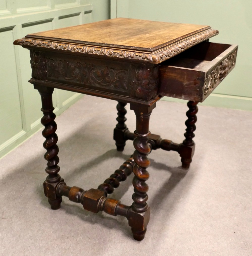 Green Man Gothic Carved Oak Writing Table View IV