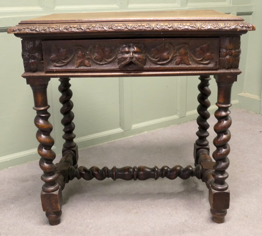 Green Man Gothic Carved Oak Writing Table View VI