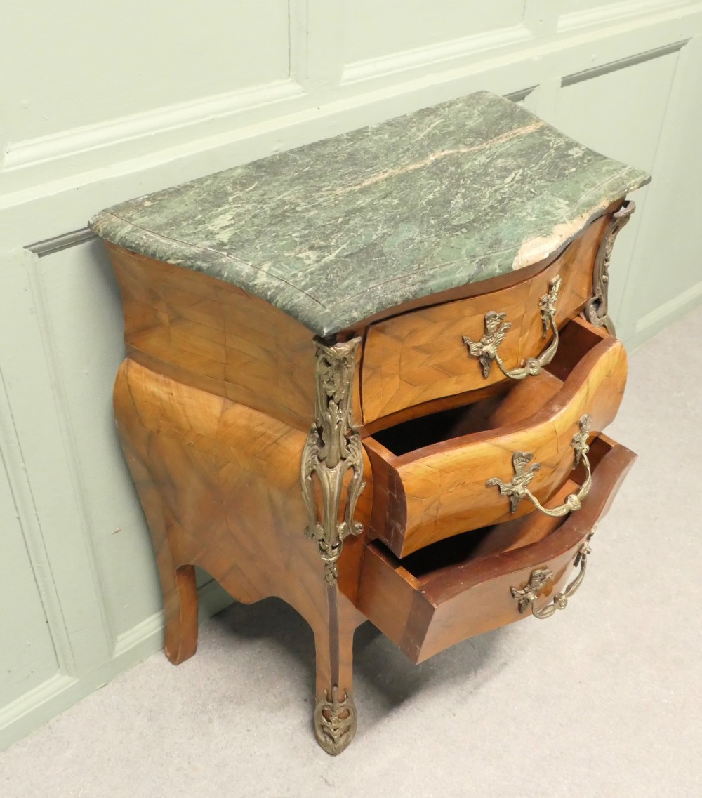 Petite French Louis XV Style Bombe Commode, Chest of Drawers View IV