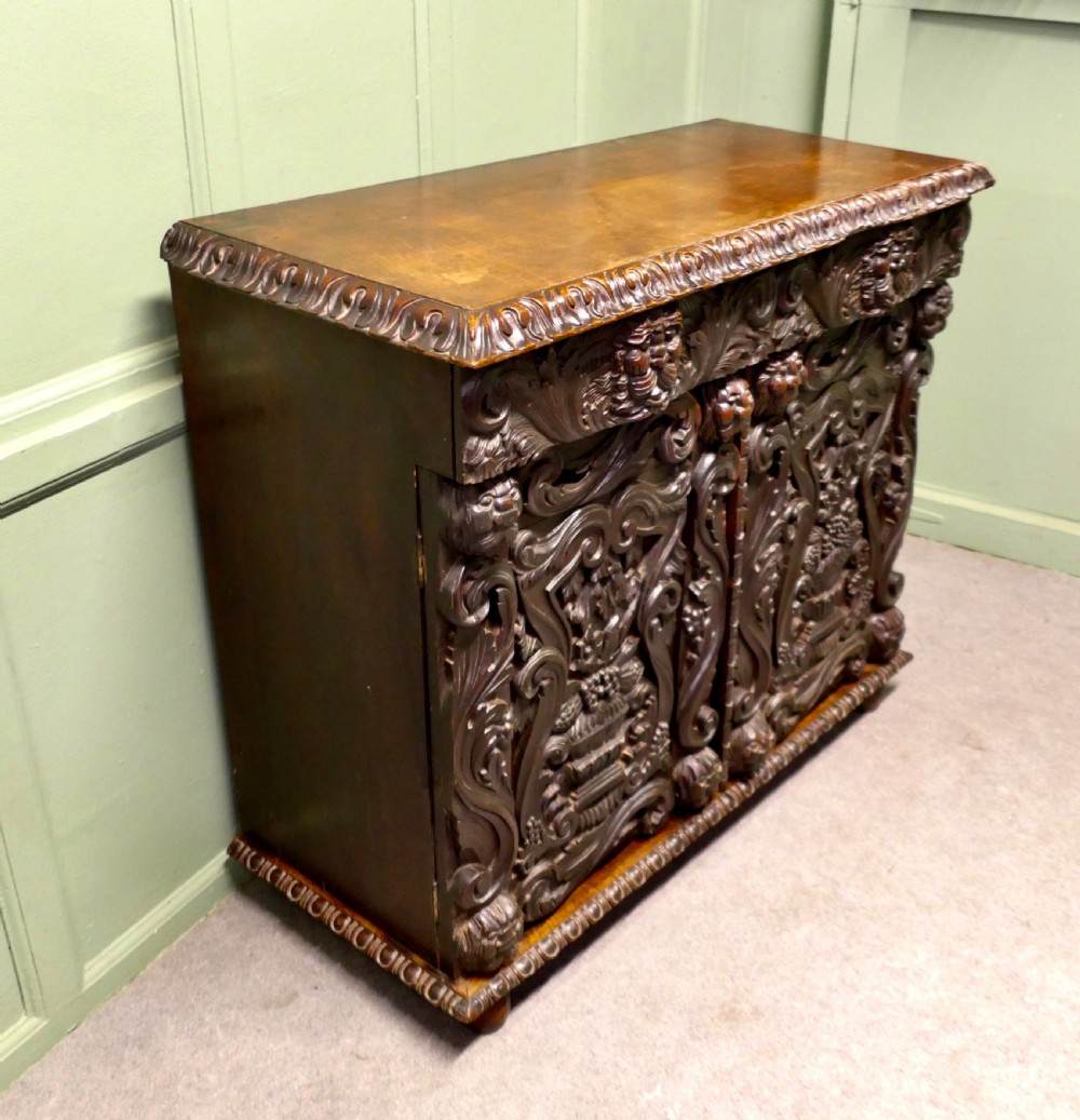 2 Door Carved Gothic Oak Cupboard, Sideboard