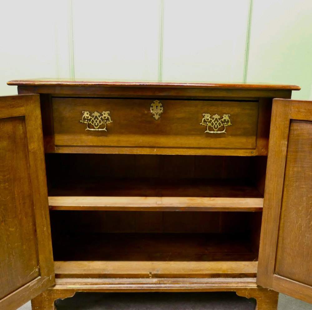 19th Century Oak Shelved Lockable Cupboard with Drawer Inside View IV