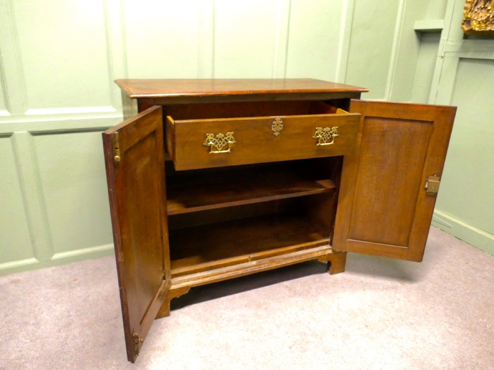 19th Century Oak Shelved Lockable Cupboard with Drawer Inside View V