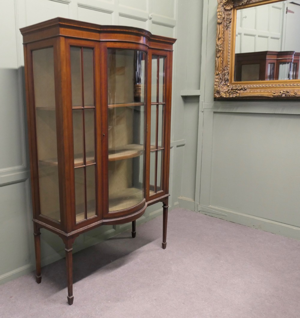 Tall Edwardian Bow Front Glazed Display Cabinet View II