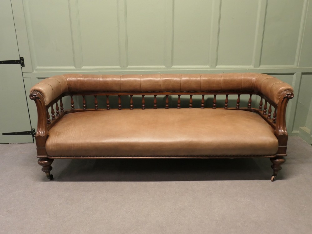 Victorian Open Arm Long Chaise in Leather