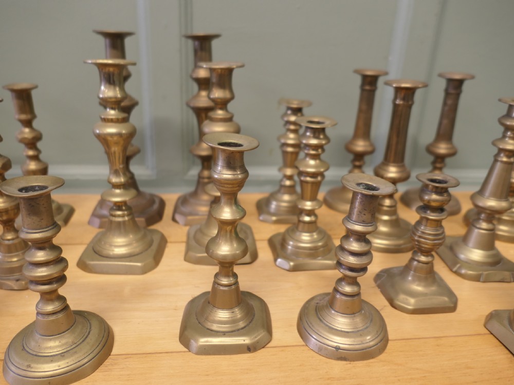 Collection of 27 Brass Candle Sticks, Pub Decor, Theatre Props  View II