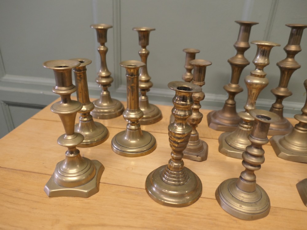 Collection of 27 Brass Candle Sticks, Pub Decor, Theatre Props  View III