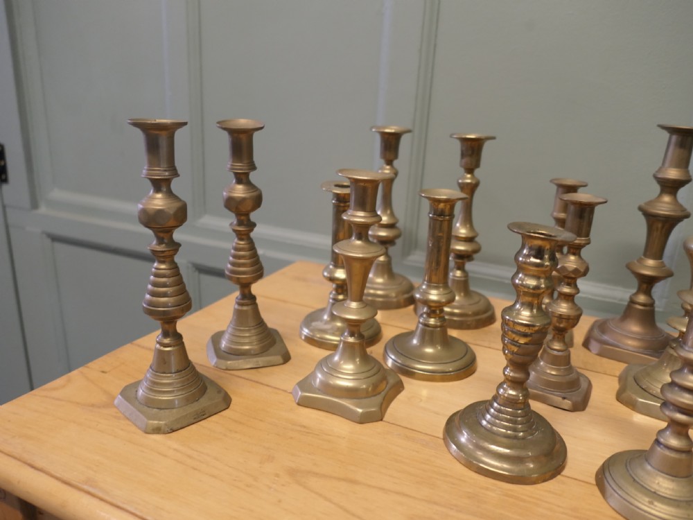Collection of 27 Brass Candle Sticks, Pub Decor, Theatre Props  View IV