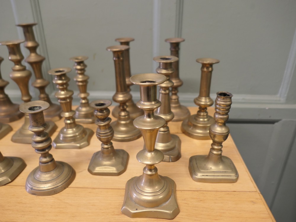 Collection of 27 Brass Candle Sticks, Pub Decor, Theatre Props  View V