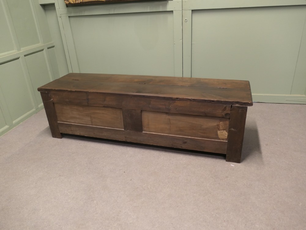 Long Early 19th Century Carved Elm Coffer  View VI