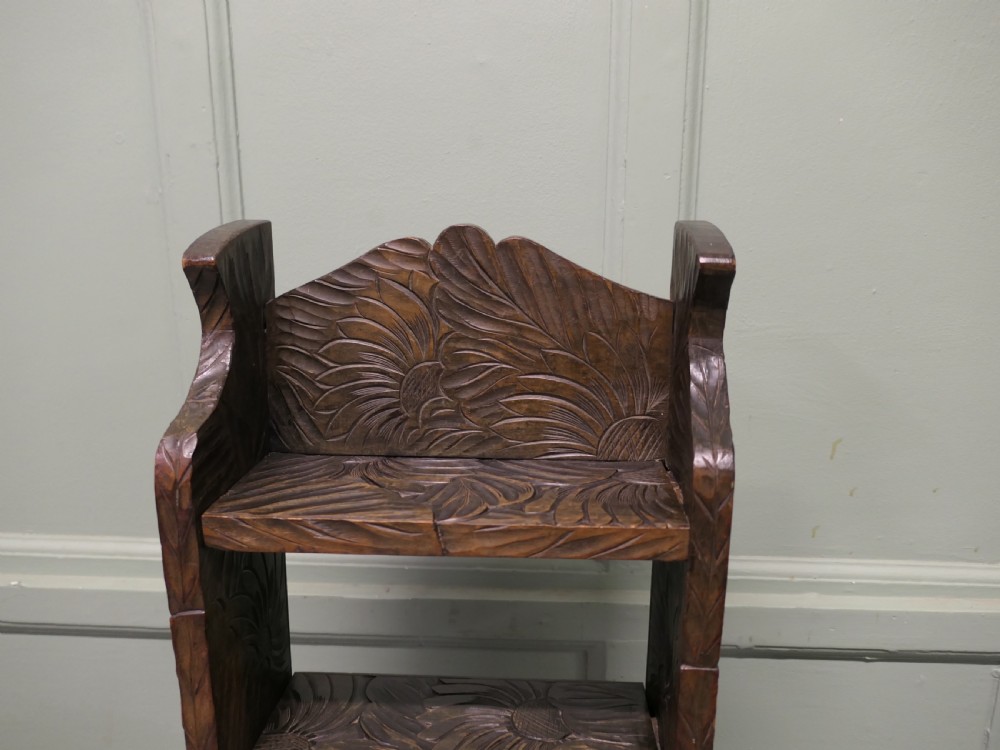 Japanese Liberty Arts and Crafts Tall Bookcase Carved with Sunflowers
 View III