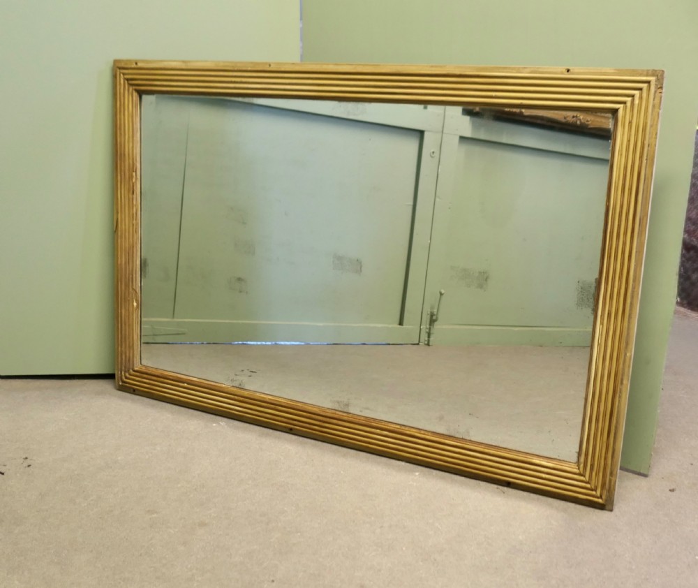 Large Early 19th C Rectangular Mirror Wide Reeded Frame View V