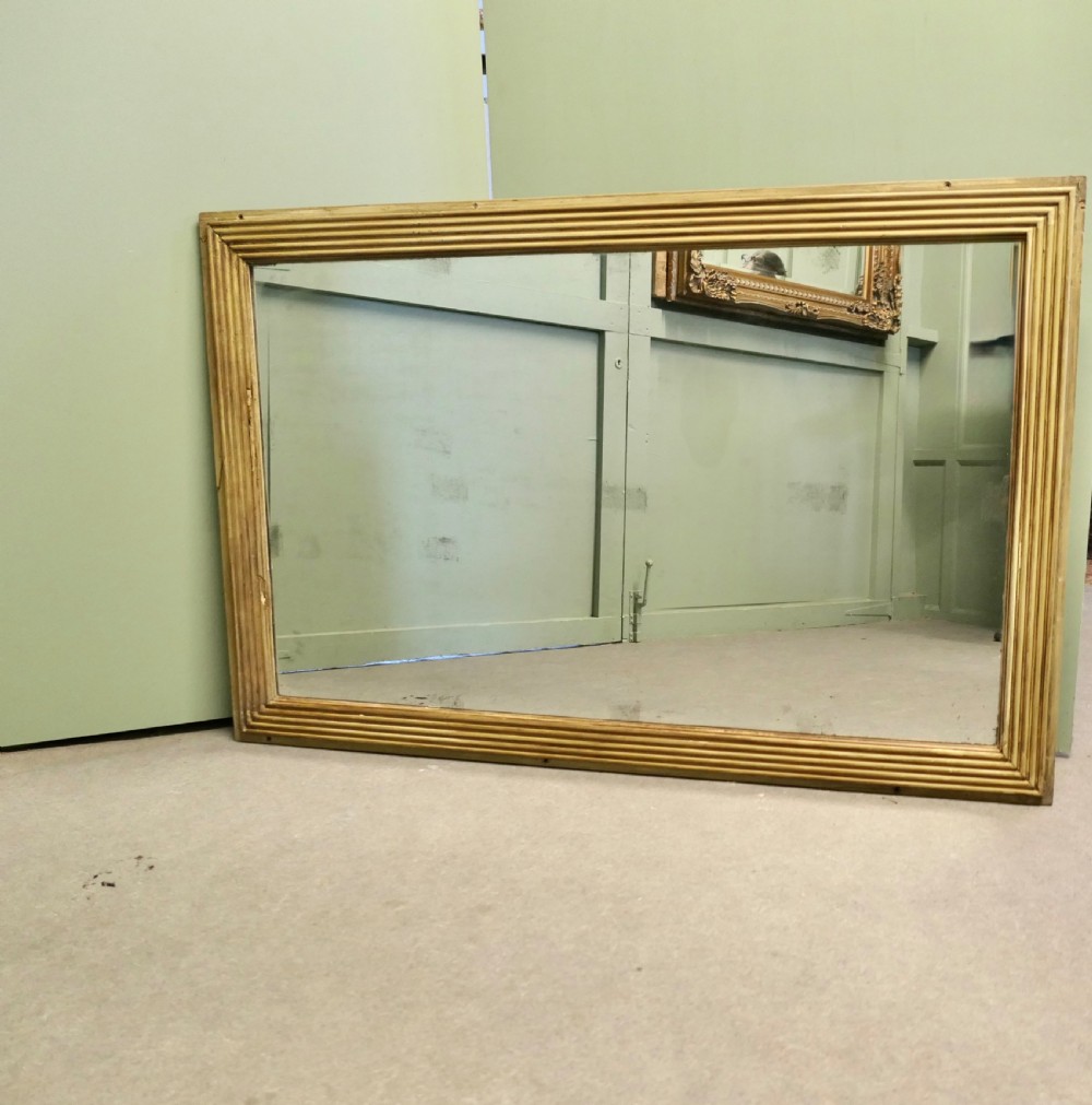 Large Early 19th C Rectangular Mirror Wide Reeded Frame View VI