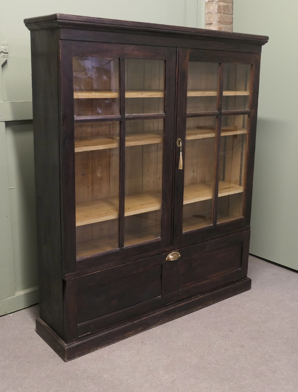 Old Oak School Cupboard, Glazed Bookcase