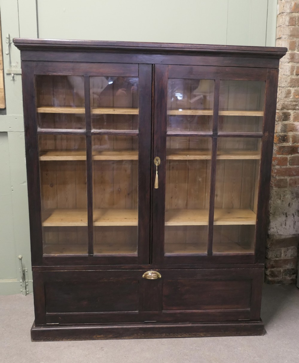 Old Oak School Cupboard, Glazed Bookcase View II