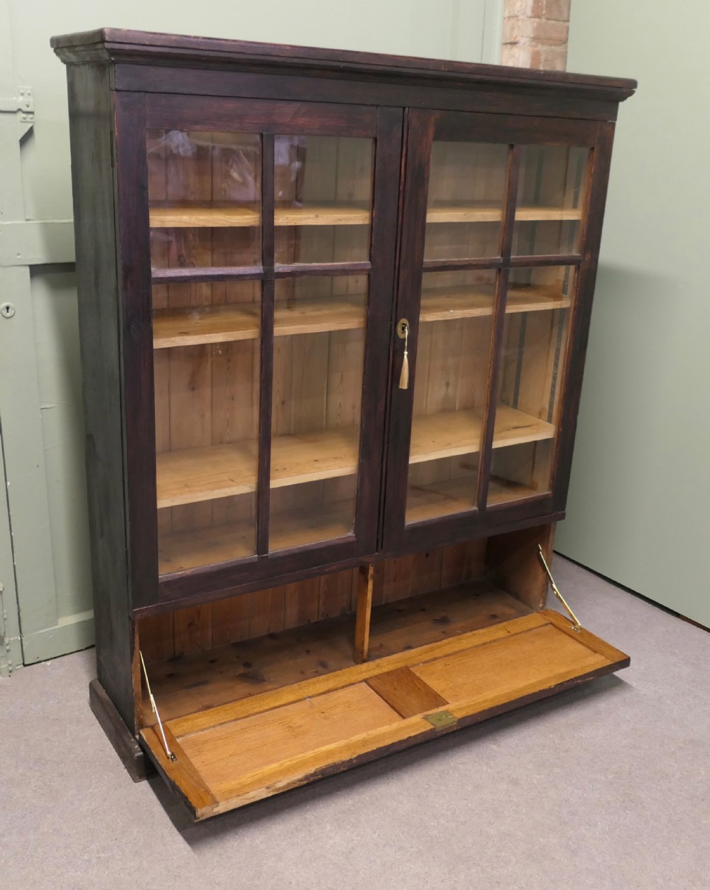Old Oak School Cupboard, Glazed Bookcase View V