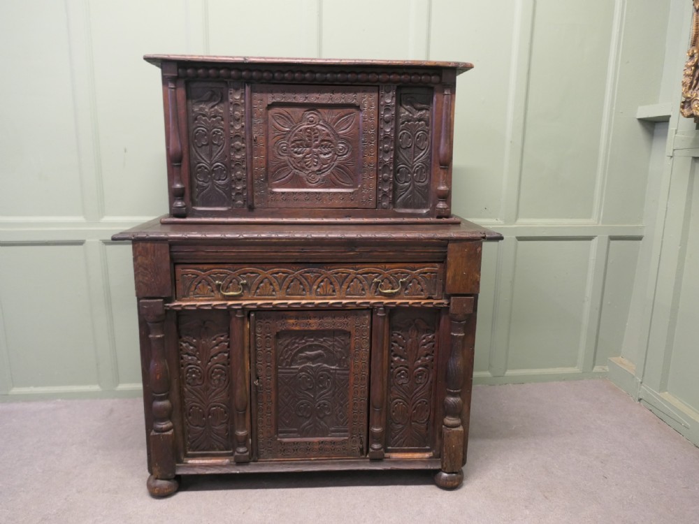17th  Century Carved Oak Court Cupboard, Cottage Livery Cupboard 