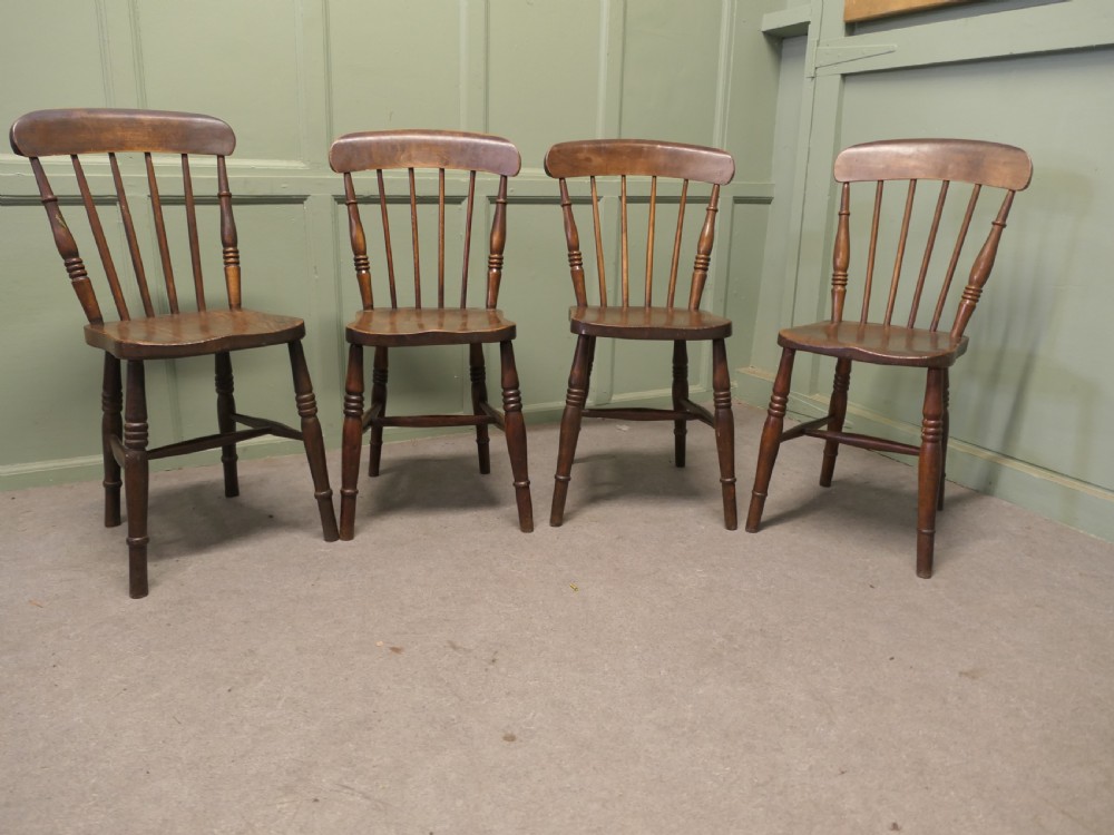 Set of 4  Beech and Elm Seated Stick Back Kitchen Dining Chairs