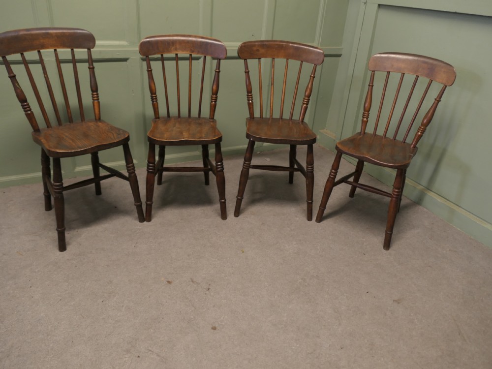 Set of 4  Beech and Elm Seated Stick Back Kitchen Dining Chairs View II