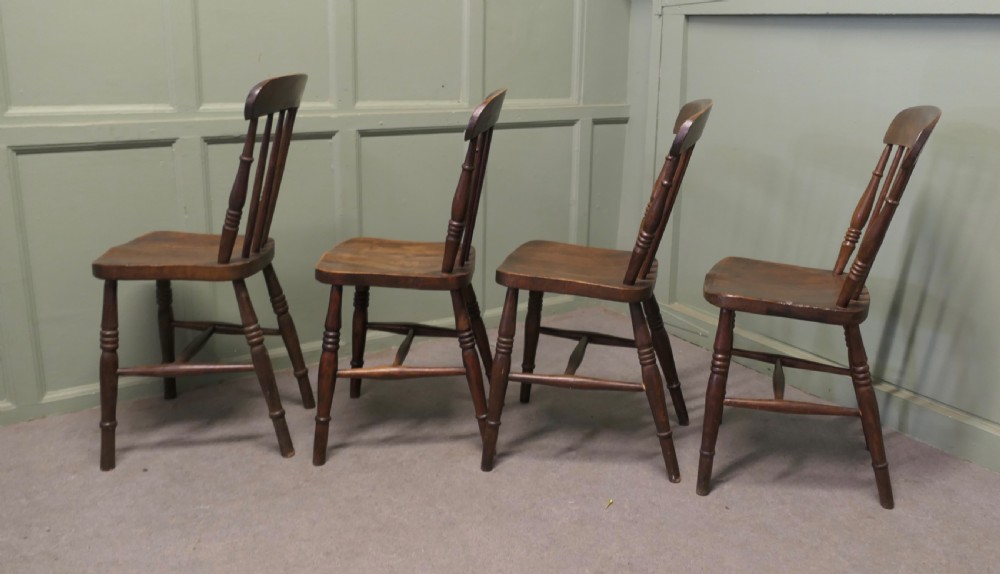 Set of 4  Beech and Elm Seated Stick Back Kitchen Dining Chairs View IV