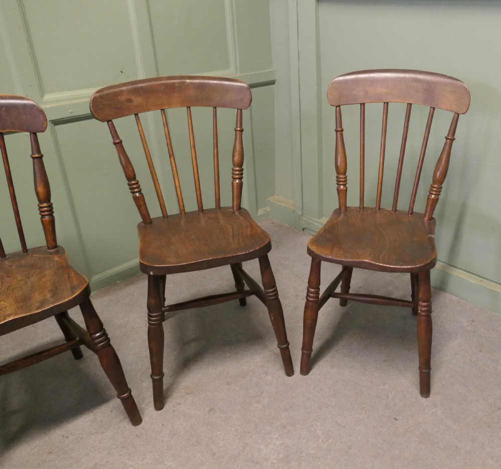 Set of 4  Beech and Elm Seated Stick Back Kitchen Dining Chairs View V