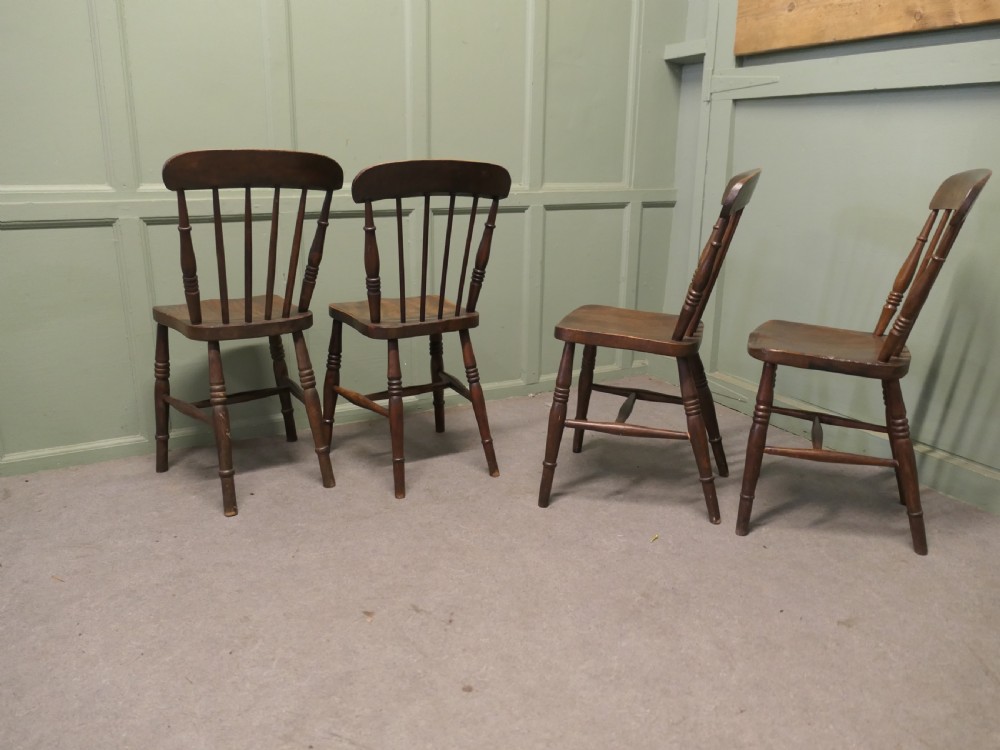 Set of 4  Beech and Elm Seated Stick Back Kitchen Dining Chairs View VI
