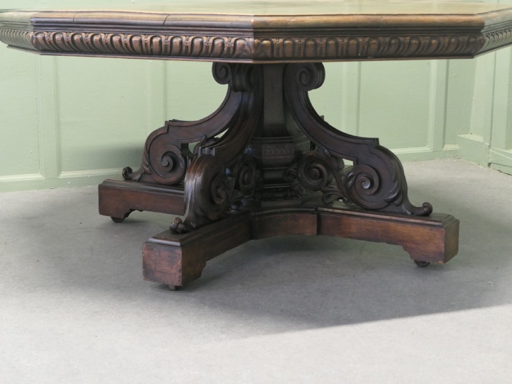 Large Carved Gothic Oak Centre Dining Table