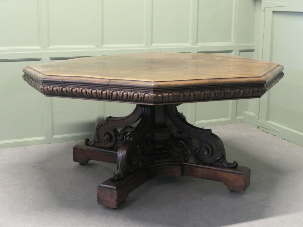 Large Carved Gothic Oak Centre Dining Table View II