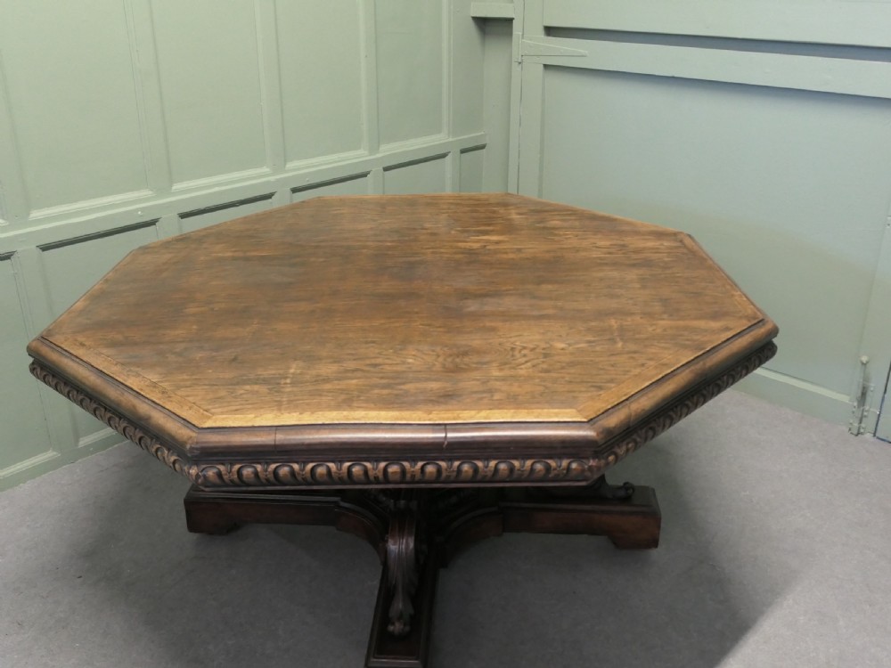 Large Carved Gothic Oak Centre Dining Table View IV