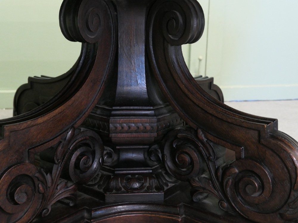 Large Carved Gothic Oak Centre Dining Table View V