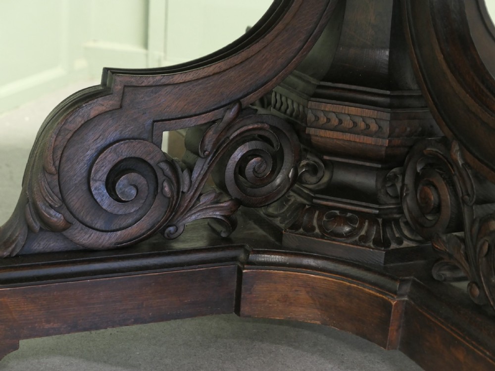 Large Carved Gothic Oak Centre Dining Table View VI