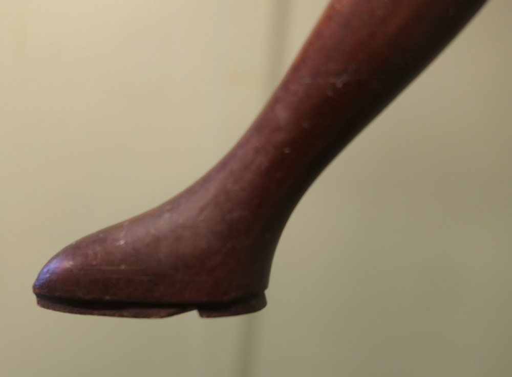 An antique mahogany bouillotte floor lamp featuring a dark oval shade mounted over twin faux-candle sockets on a tripod base. View VI