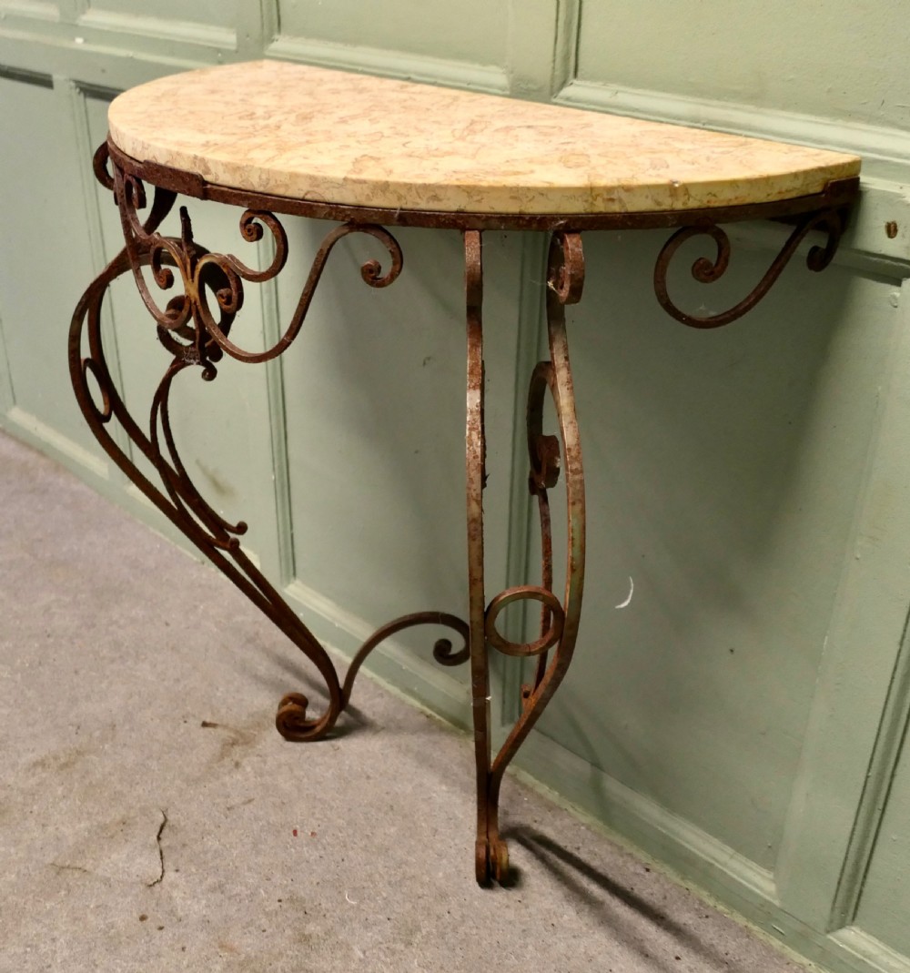 Rustic French Wrought Iron Marble Console or Hall Table View II