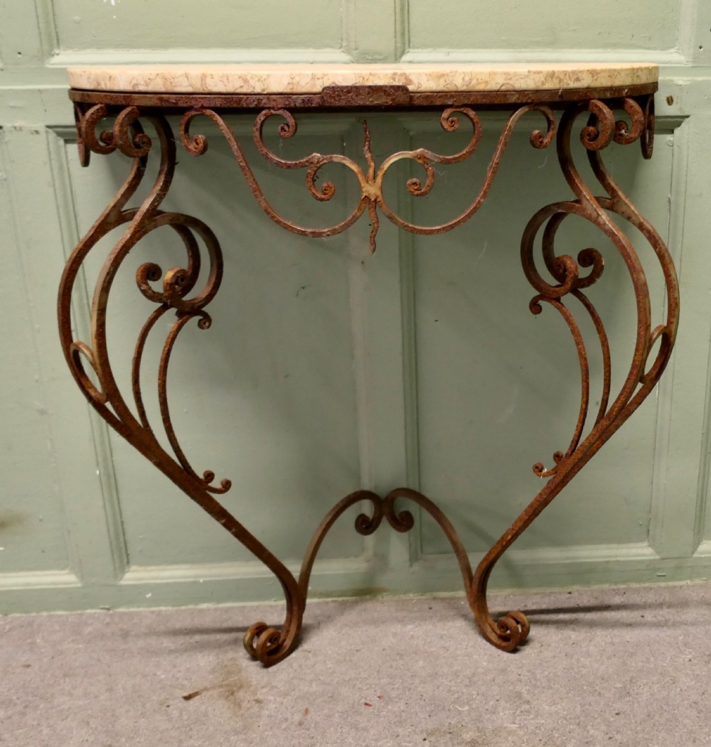 Rustic French Wrought Iron Marble Console or Hall Table View III