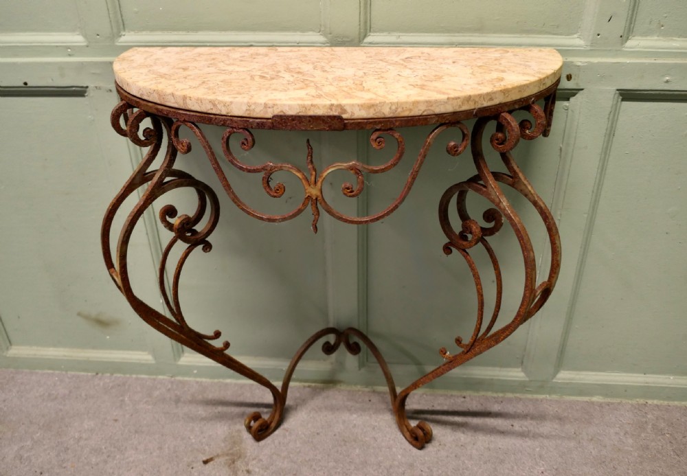 Rustic French Wrought Iron Marble Console or Hall Table View V