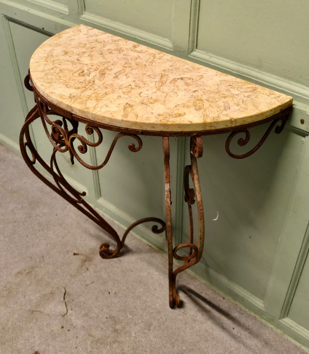 Rustic French Wrought Iron Marble Console or Hall Table View VI