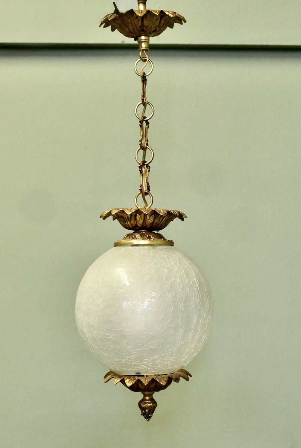 Charming French Art Deco Glass Globe Hanging Pendant Light