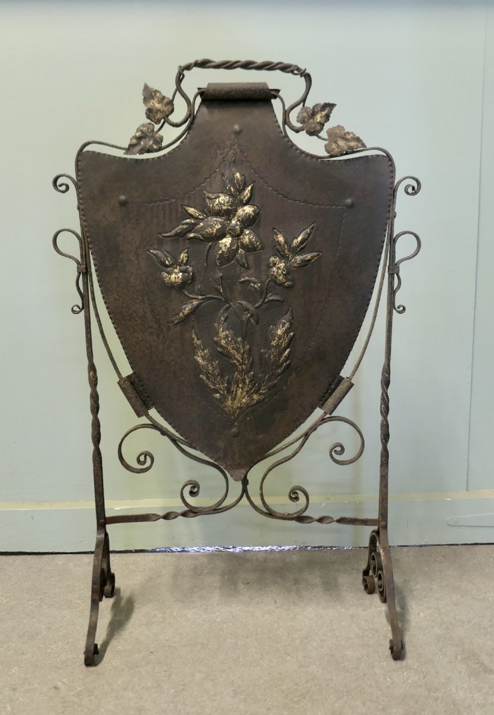 Victorian Arts and Crafts Gothic Shield Iron Fire Screen