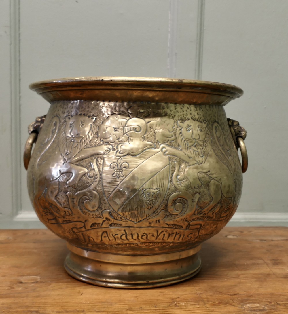 19th Century Gothic Brass Jardiniere with Shields 