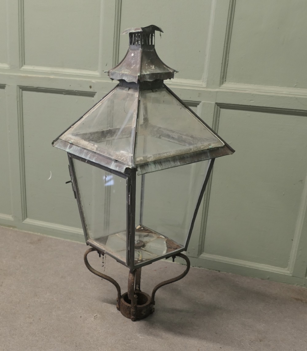 19th Century Glass Top Copper Lantern, Street Light