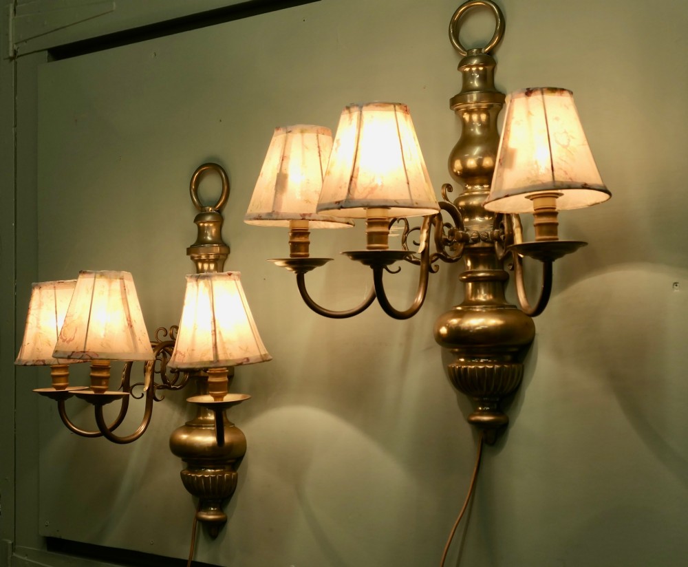 A Pair of Large French Arts and Crafts Brass Wall Lights View III