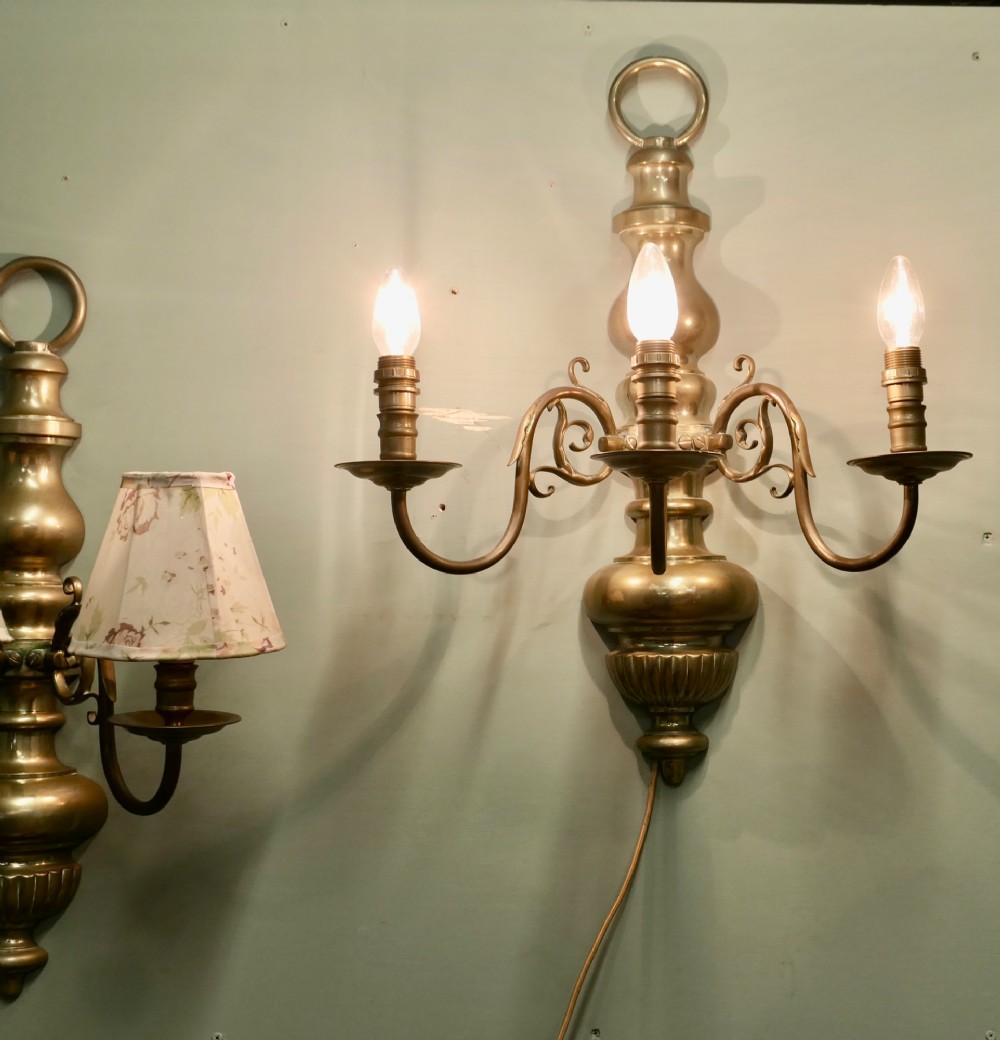 A Pair of Large French Arts and Crafts Brass Wall Lights View IV