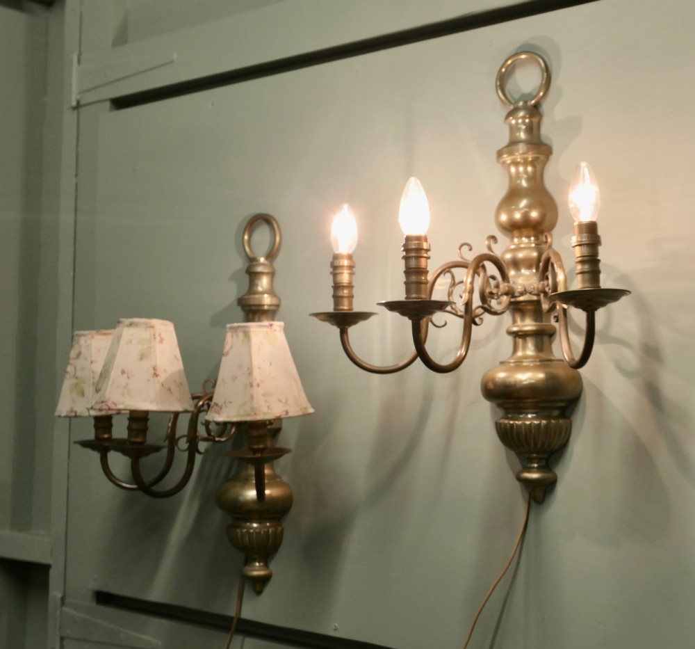 A Pair of Large French Arts and Crafts Brass Wall Lights View V