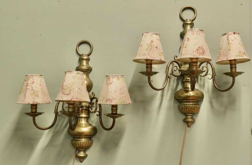 A Pair of Large French Arts and Crafts Brass Wall Lights View VI