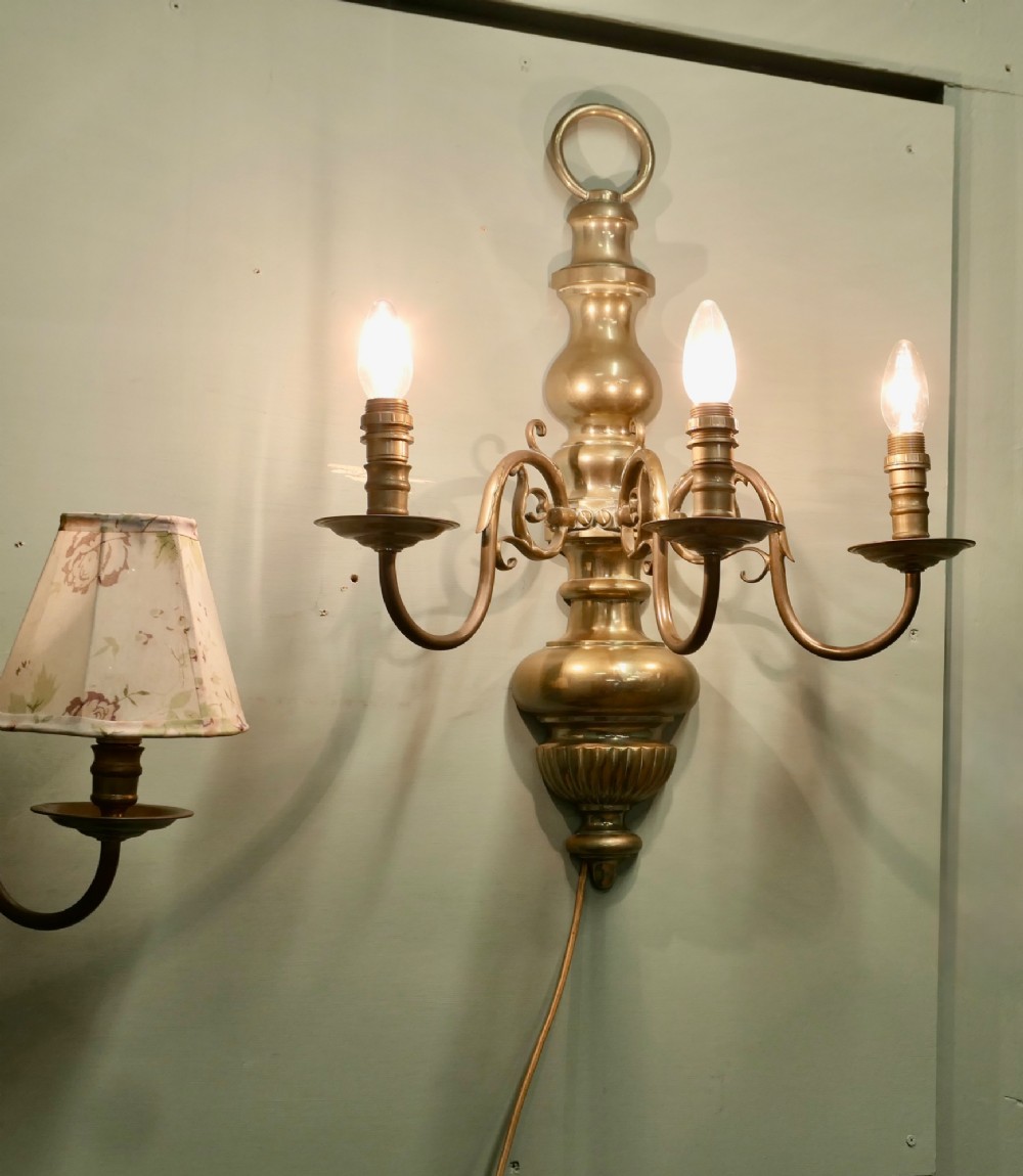 A Pair of Large French Arts and Crafts Brass Wall Lights View VII
