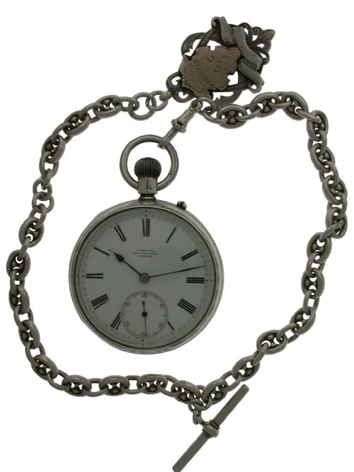 J. Sewill Silver Pocket Watch with Chain 
Hallmarked for London 1890
