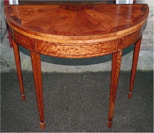 Good Quality Late 19c Satinwood Demi Lune Card Table.