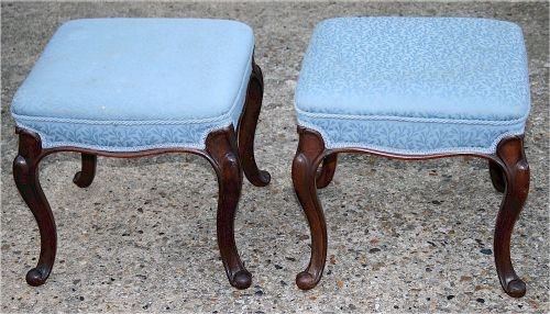 Victorian Pair of Mahogany Stools on Cabriole Legs.