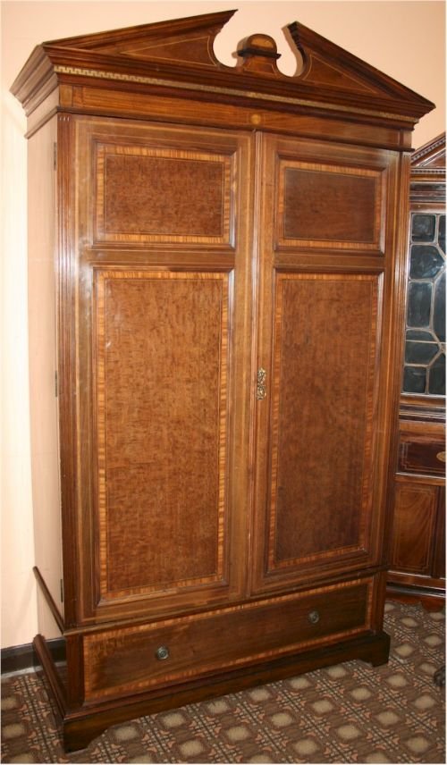 Edwardian Mahogany & Satinwood 2 Door Wardrobe by Edwards & Roberts              

