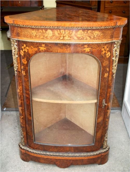 Good Quality Victorian Figured Walnut & Marquetry Bowfront Dwarf Corner Cabinet