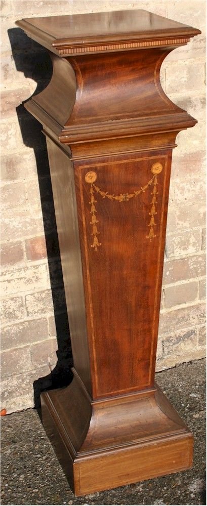 Edwardian Square Inlaid Mahogany Tapered Jardinière Stand.